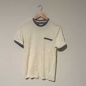 Men's denim & flower Cream T-Shirt with Black Accents